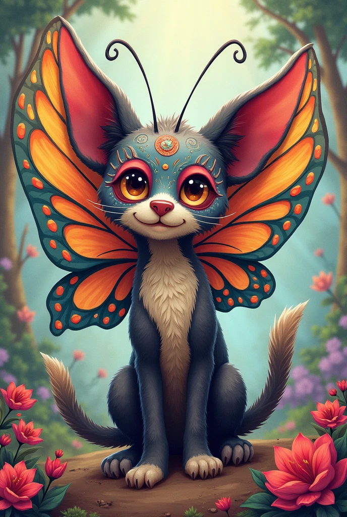 An alebrije that has part of a dog, butterfly, bat, that looks cute and easy to draw 