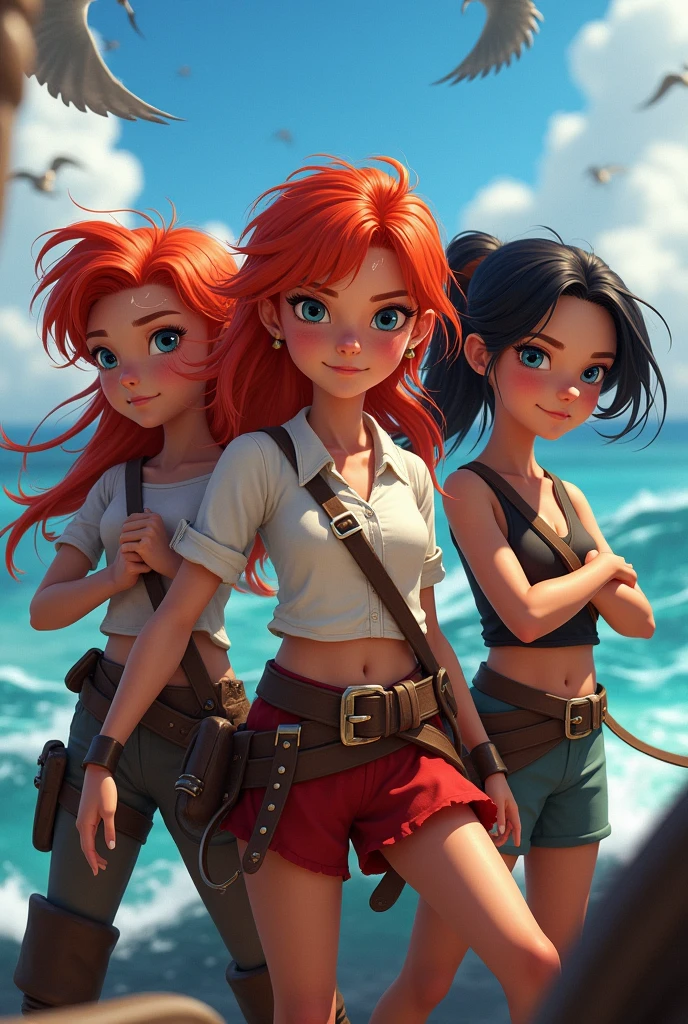 Three  pirate girls two with red hair and one with black hair