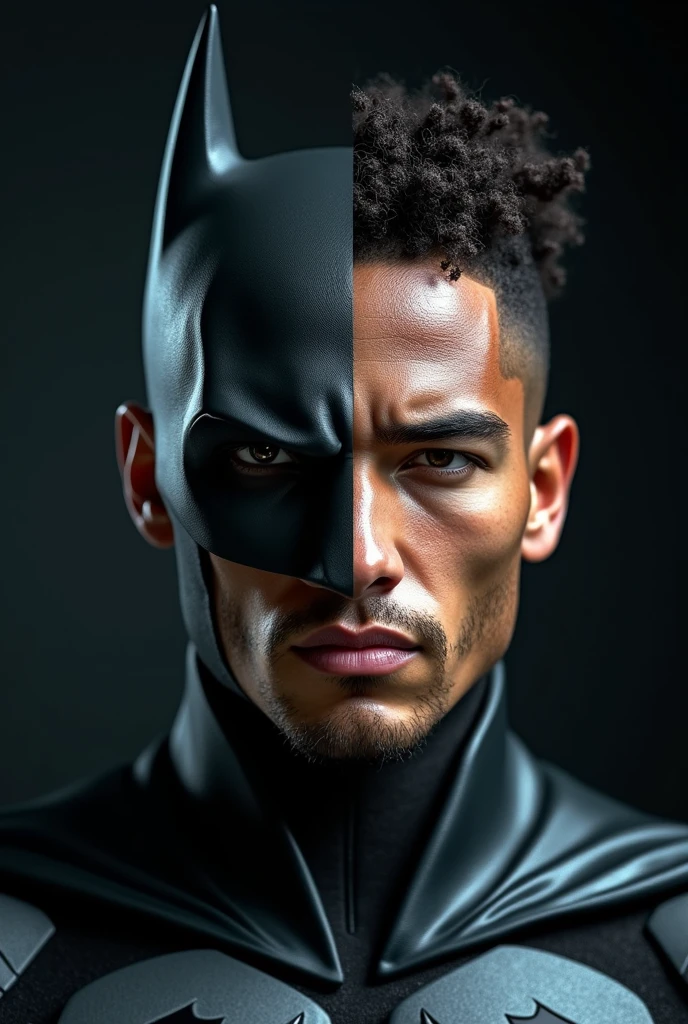 A man with half of Neymar&#39;s face and the other half of Batman&#39;s
