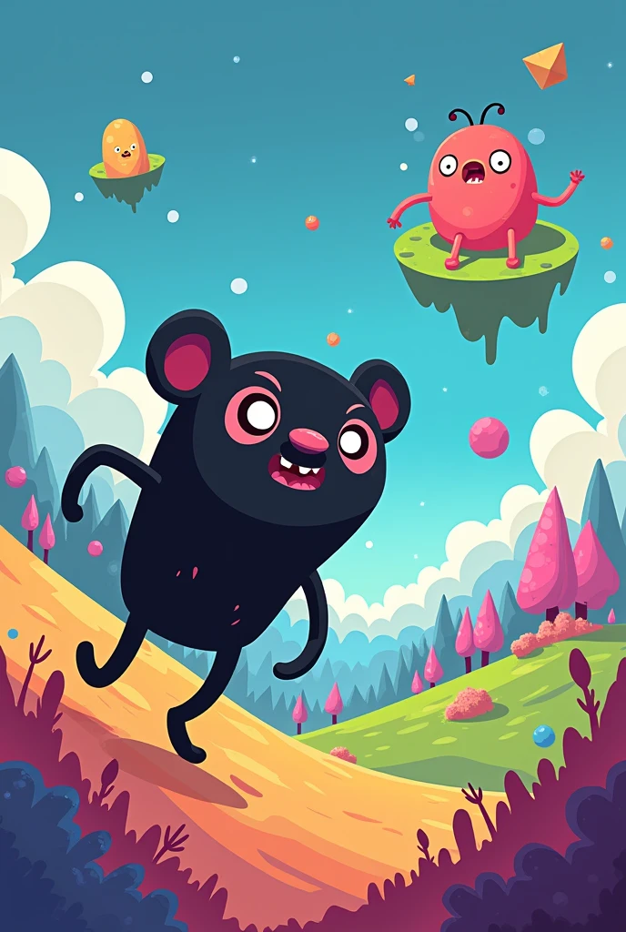 A black and cartoon adventure time character