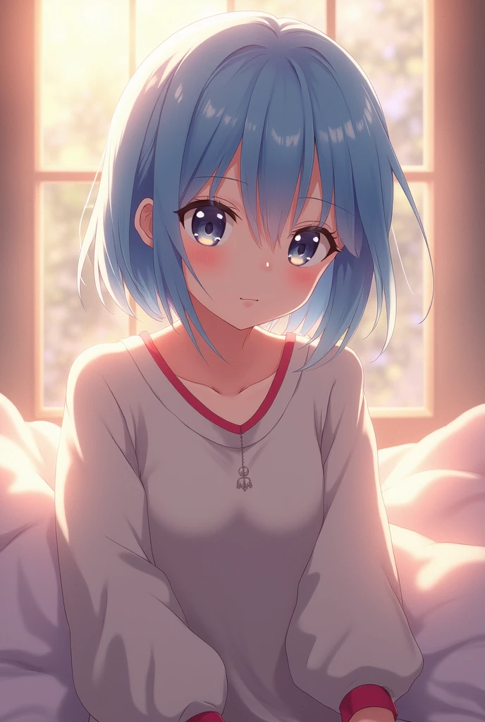 (( best quality)), ((masterpiece)), (be familiar with),  perfect face, indoor, bedroom,  viewer,
One woman, Rei Ayanami,
 characters with open mouth ,  ecstatic expression with hands in front of body, blush, smile,
Small breasts,  flat chest, Young girl, Lori,  s,  girl,
Short Hair,  short hair,
Leg spread,