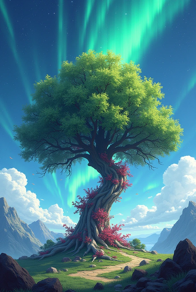 in the background that has to do with Aurora itself, a new rebirth and that has to do with a representation of Tacna itself, a tree with bougainvillea around it and that is pretty
