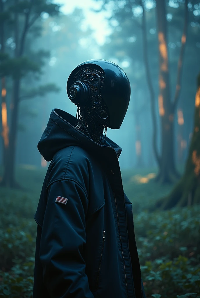 cinematic film still circuitboard, dark futuristic, noface, (nature art by Fujishima Takeji:0.7) , beautiful, cyborg, concept art, at Blue hour, Detailed illustration, hard light, F/8, extremely beautiful, 50mm lens, 8, natural lighting, shallow depth of field, vignette, highly detailed, high budget Hollywood film, cinemascope, moody, epic, gorgeous,