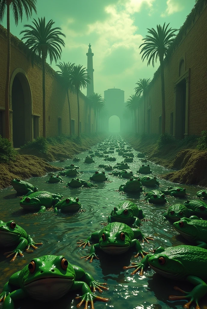 Plague of Frogs: Egypt was invaded by an overwhelming number of frogs that came out of the Nile River and got into the houses, beds of the egyptians. 4k