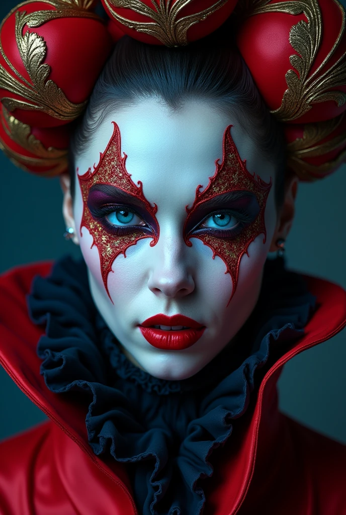 Queen of Hearts Red and Blue Makeup Fancy and Scary for Halloween