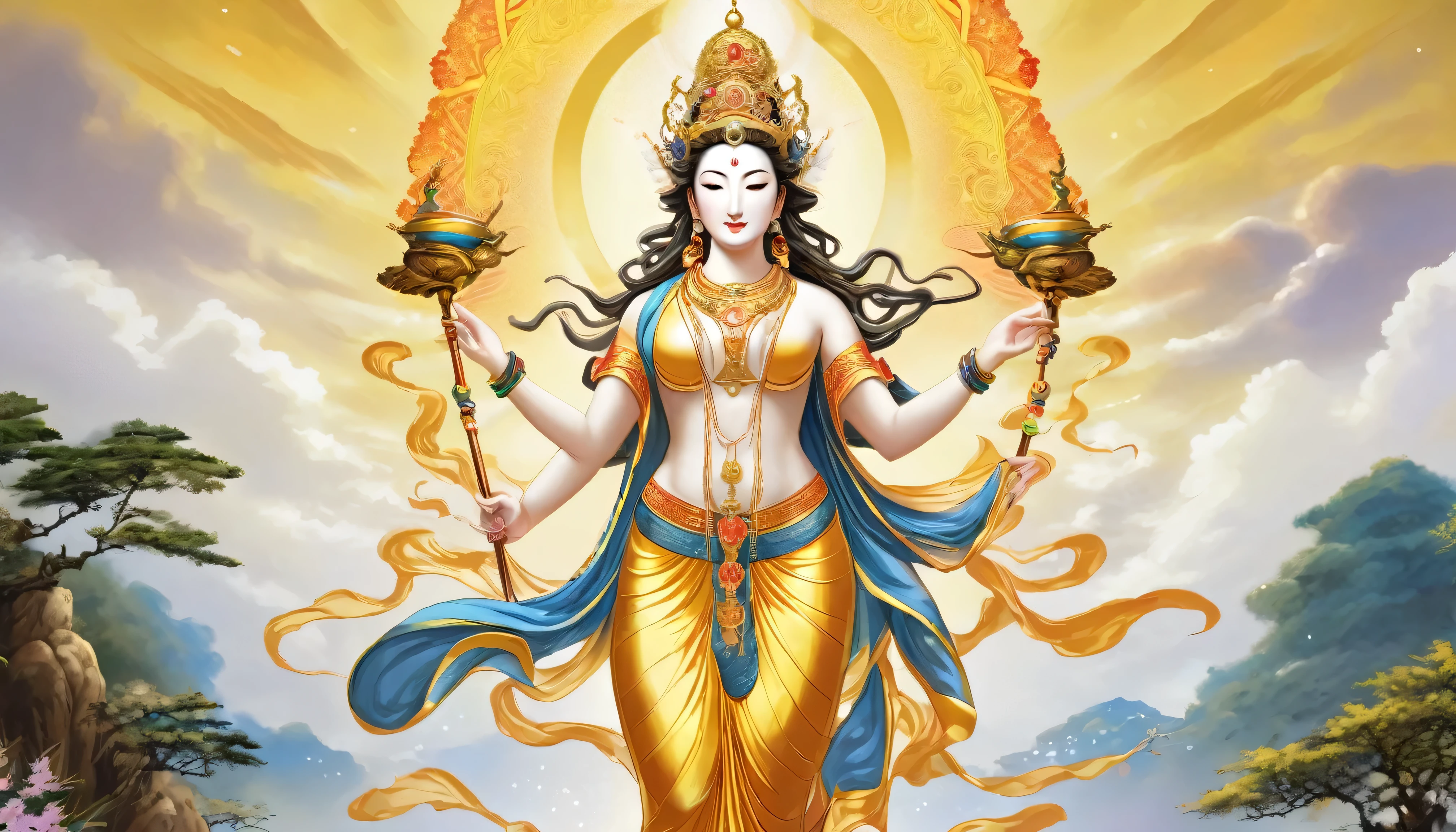 Goddess front view、Religious painting style