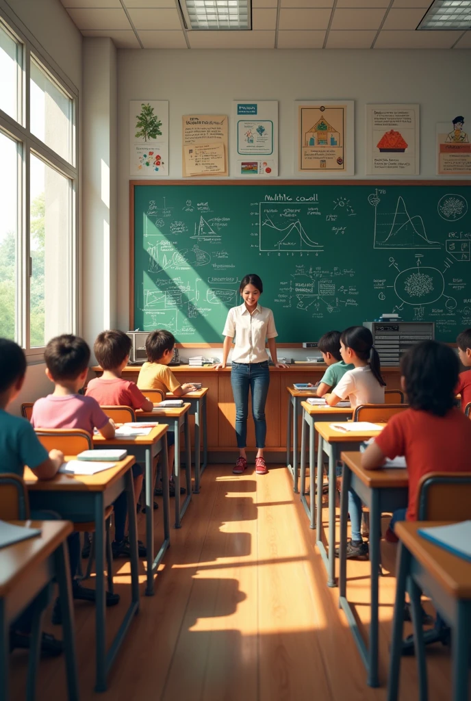Classroom of a school, having realistic math class