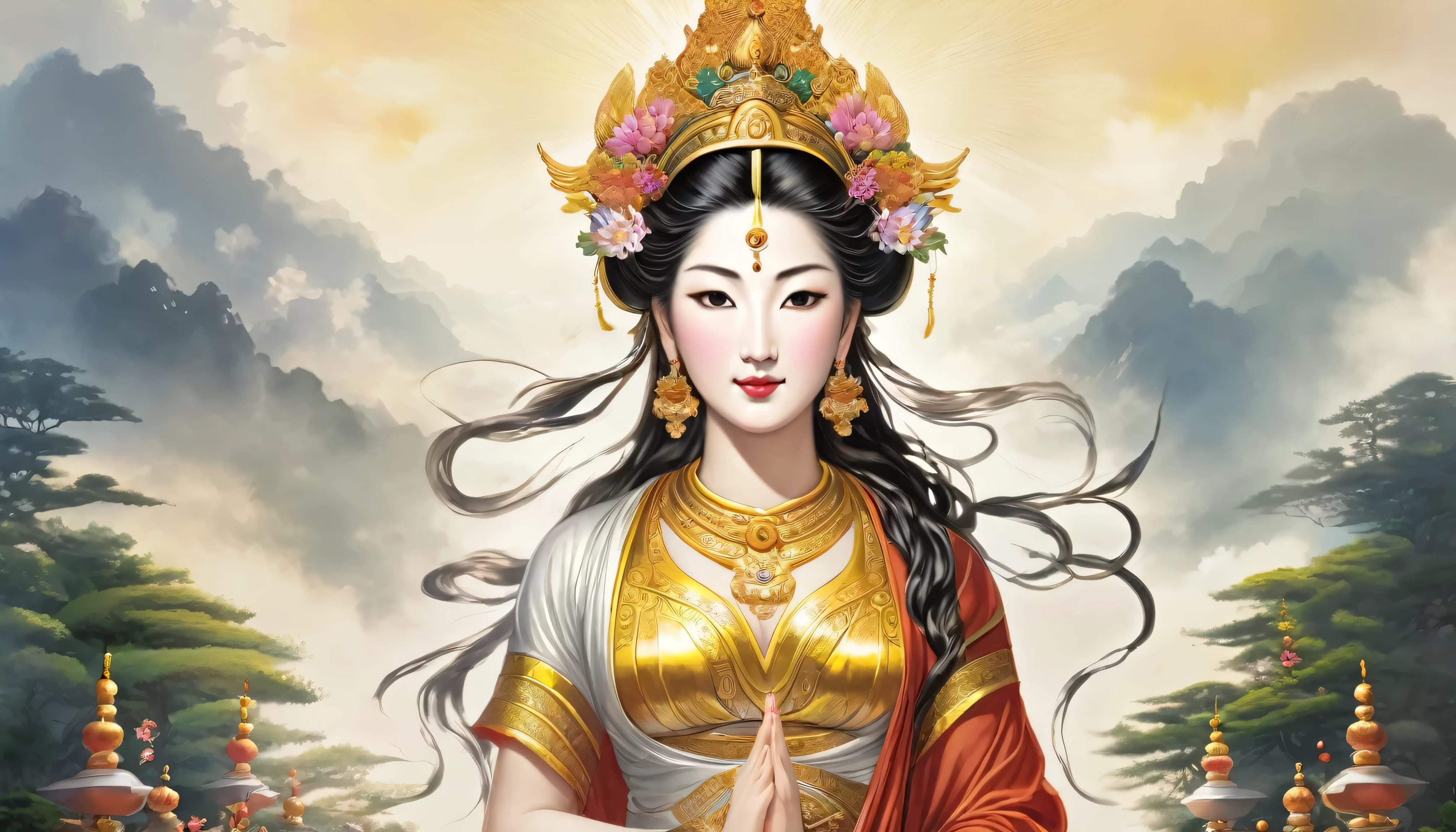 Goddess front view、Religious painting style