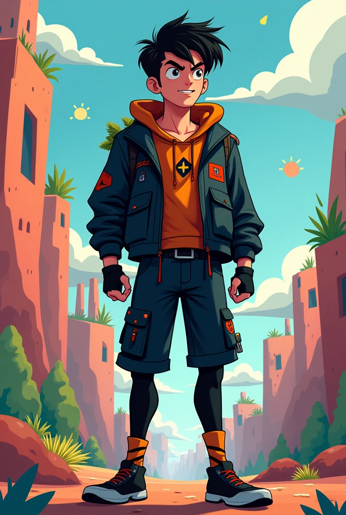 Make a character in the style of adventure time, human male, black and in cartoon