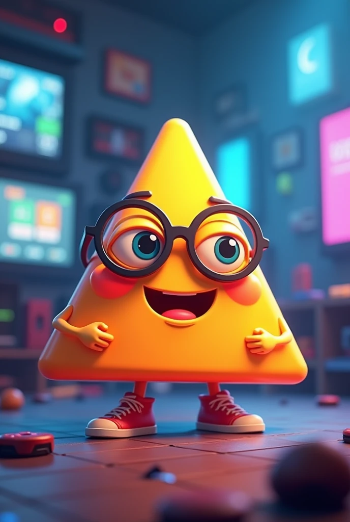 happy triangular gamer cheese with glasses animate