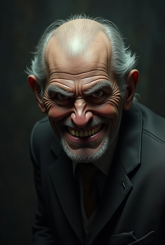 Image of a man with a realistic and scary evil face, An elderly man is lost in thought
