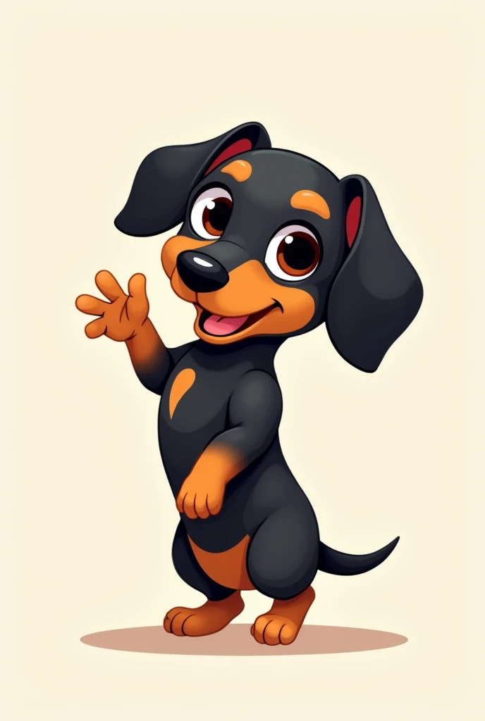 Dachshund、Black Tan、Anime Style、cute、Chibi Character、Saying hello