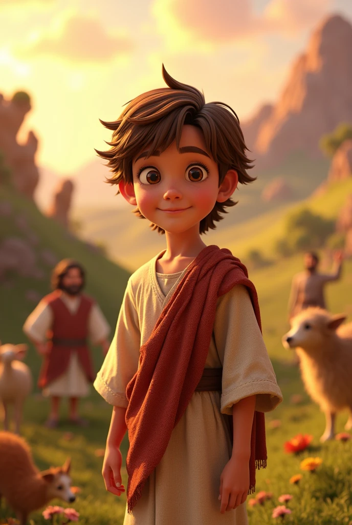 A 3D movie poster in Disney-Pixar style of Jesus as a boy