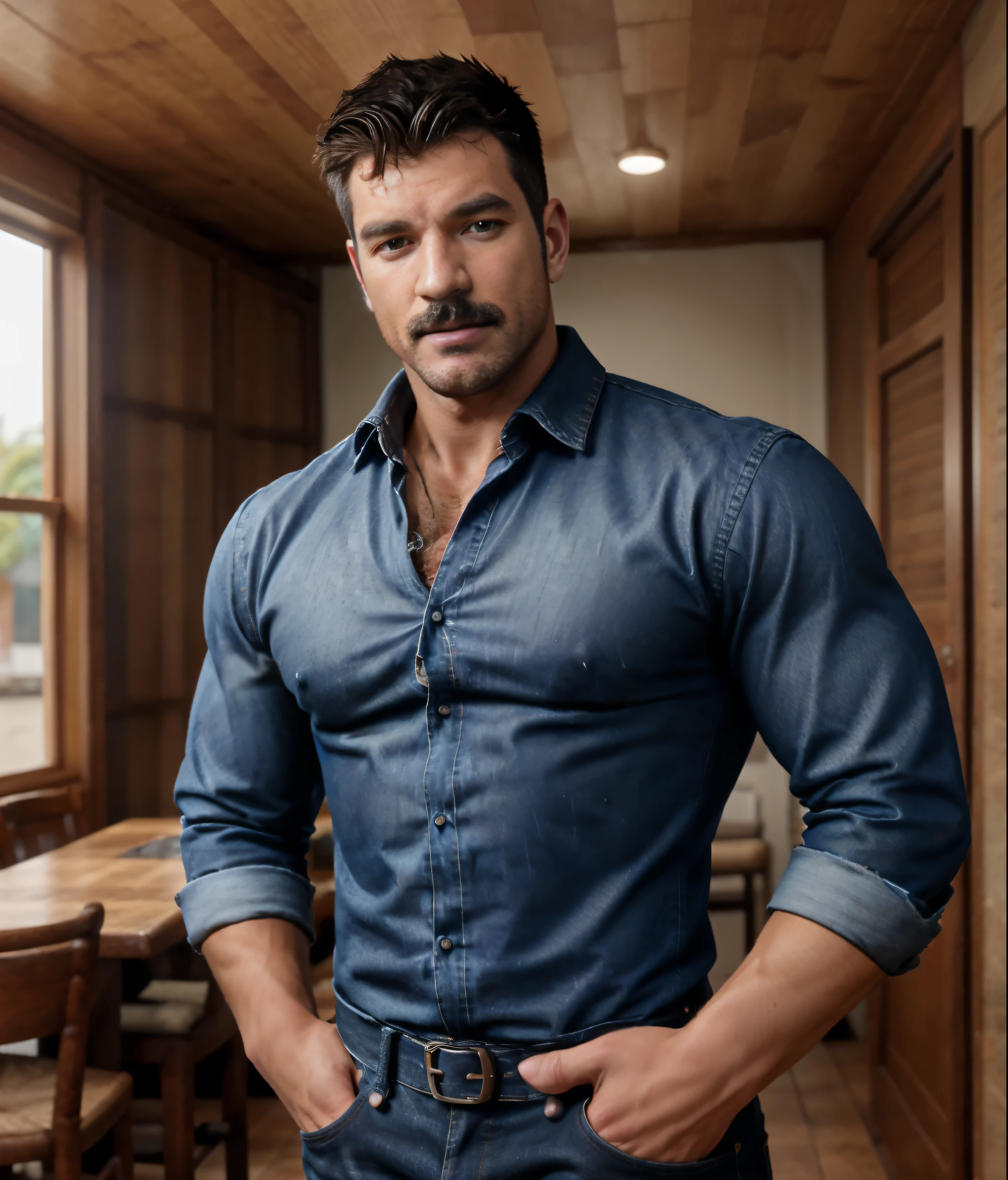 1 men, Cowboys, brawny,  face, realisitic, photoshot, real photoshot, complete body, jeans,  