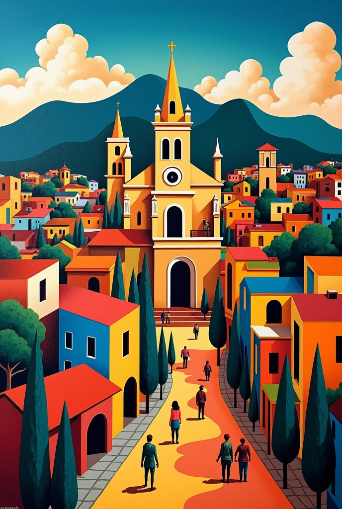 create an image for my school work that is easy to reproduce!!!
context: 100 years of my city, tobacco capital, known by the name arapiraca which is actually a tree, through the cathedral and the beautiful squares.
the use of painting with some European avant-garde is essential
(my preferences: Cubism or Fauvism)
easier to reproduce