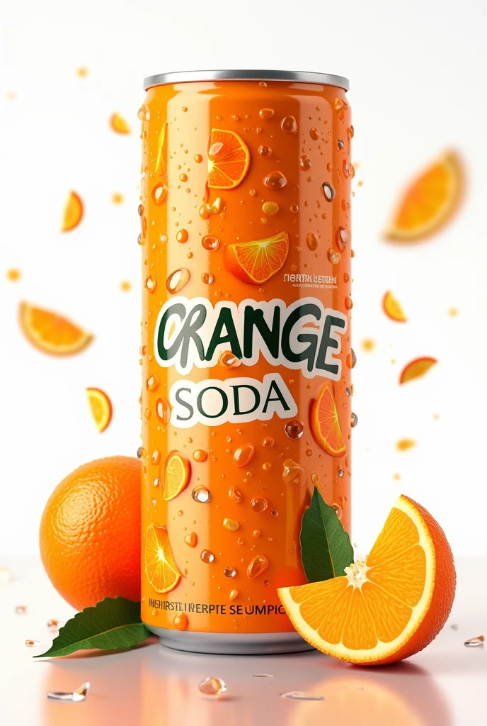 Orange Soda Realistic Can Label with Oranges Realistic Water Droplets