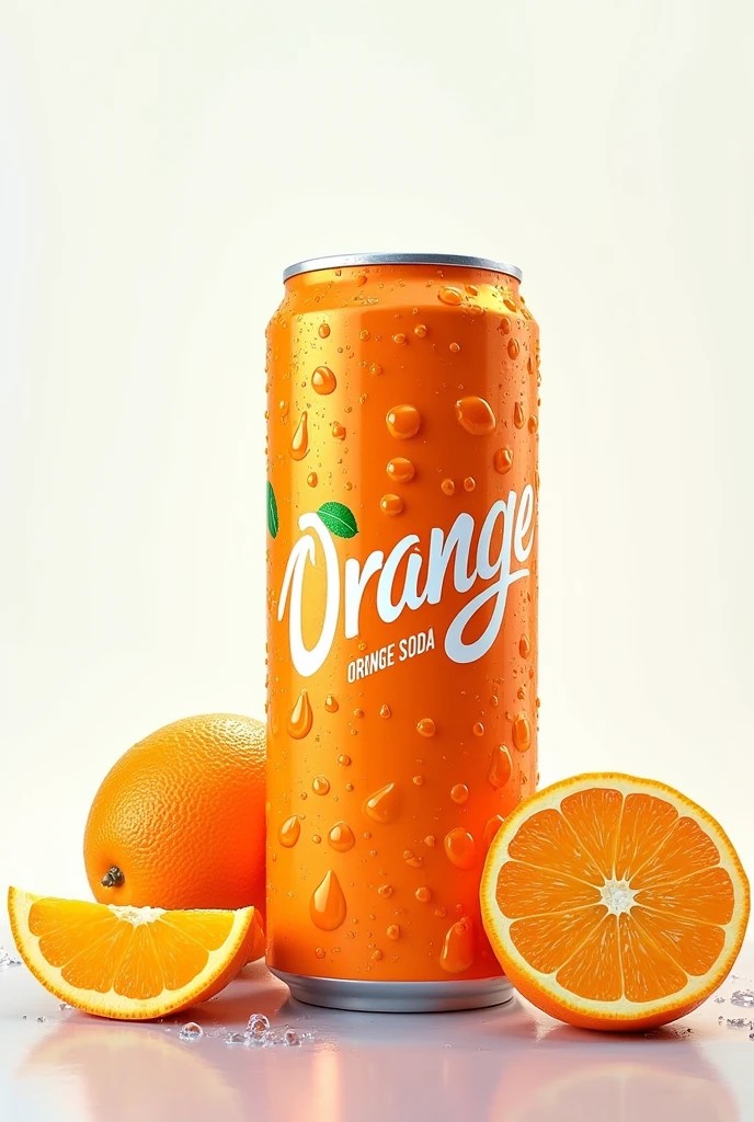 Orange Soda Realistic Can Label with Oranges Realistic Water Droplets