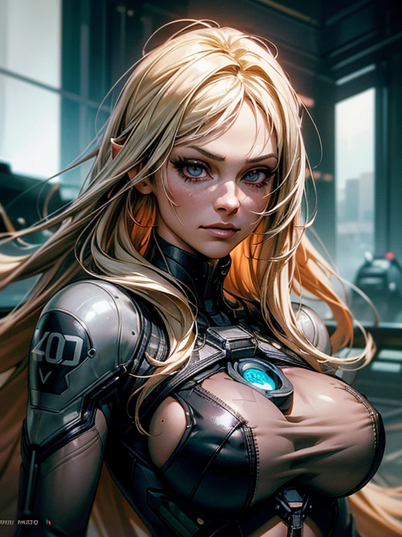 Detailed portrait cyberpunk (sks woman) (40 year old sks woman), futuristic neon reflective wear, sci-fi, robot parts, ismail inceoglu dragan bibin hans thoma greg rutkowski alexandros pyromallis nekro rene margitte illustrated, perfect face, round breasts, wide hips, ((tattoo)), blonde (long hair),, matte skin, pores, wrinkles, hyperdetailed, hyperrealistic,, Moody Lighting, Hasselblad Award Winner, Soft Diffuse Lighting, Smirk,, machine face, fine details, realistic shaded, intricate, elegant, dominatrix