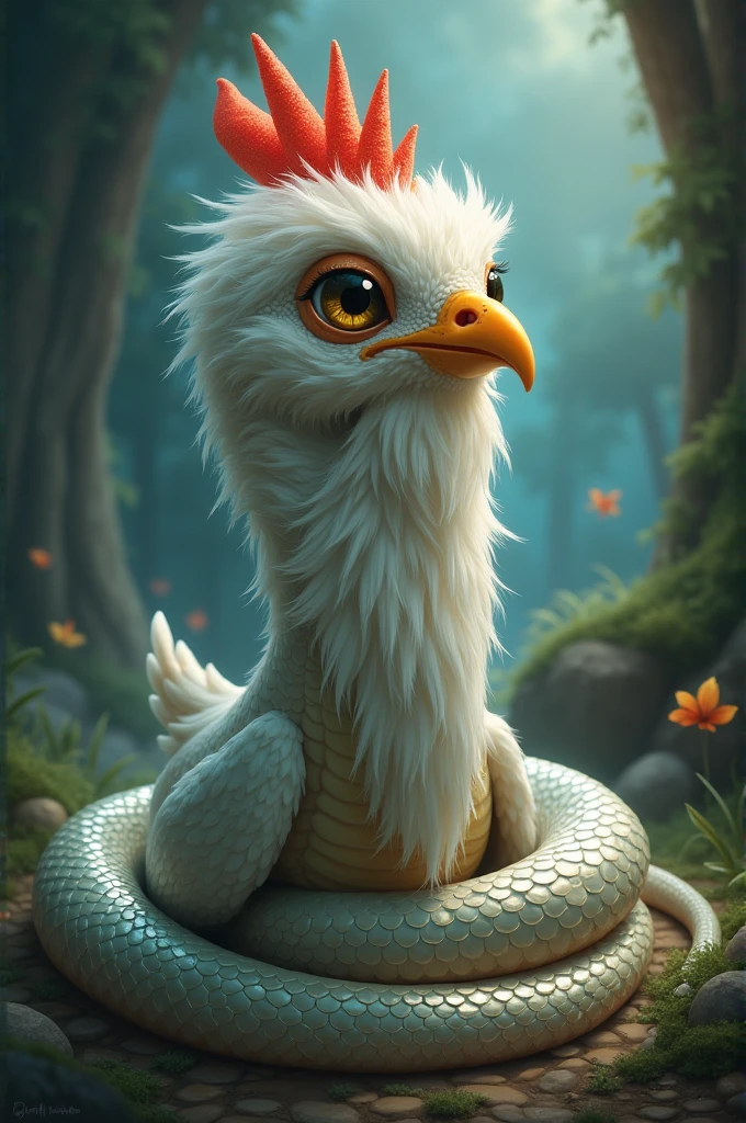 Snake with chicken head and white beard