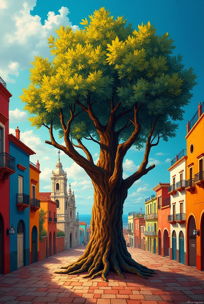 create an image for my school work that is easy to reproduce!!!
context: 100 years of my city, tobacco capital, known by the name arapiraca which is actually a tree, through the cathedral and the beautiful squares.
the use of painting with some European avant-garde is essential
(my preferences: Cubism or Fauvism)
EASIER TO REPRODUCE PUT A TREE EASY TO REPRODUCE reproduce the arapiraca forest