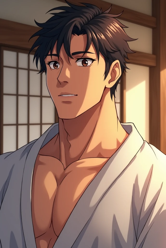 Handsome, muscular, anime house husband. Face shot