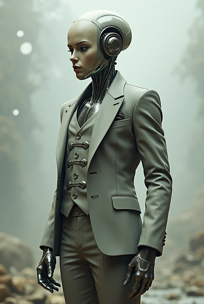 Robot with human head and robot body With clothes