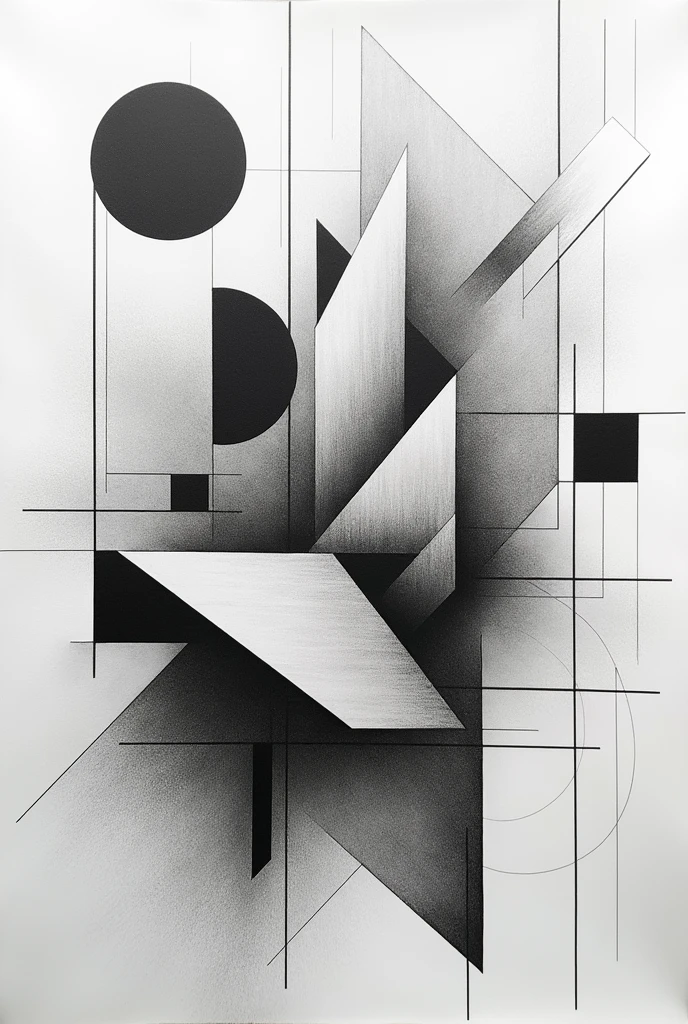 create an image without colors, with abstract shapes that refer to the cubism style, to paint with colored pencil later