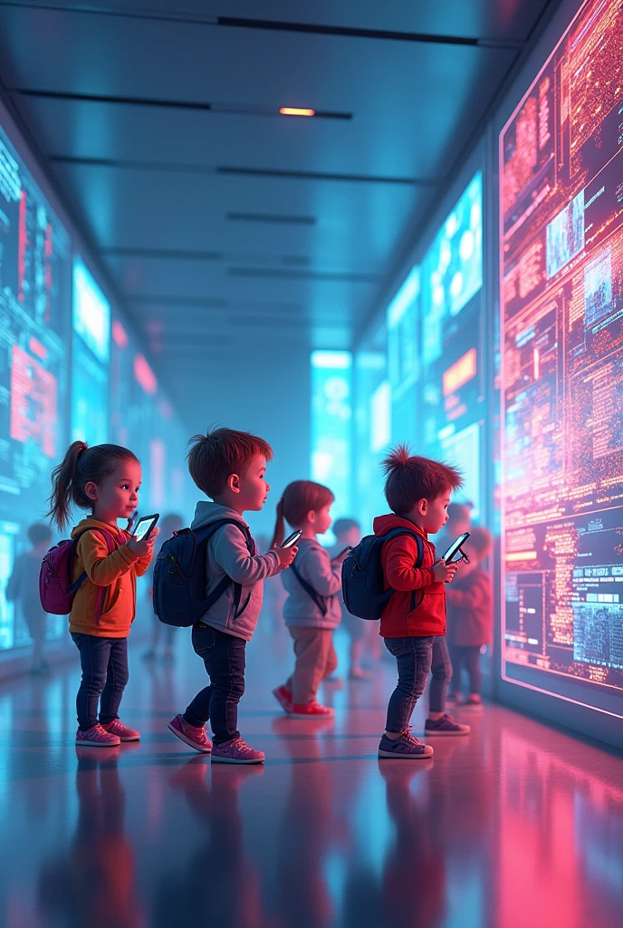 Create an image that is related to children of the digital age Give me one that has more children