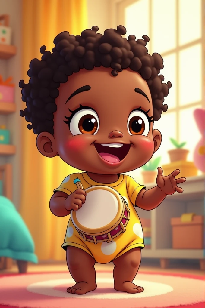 Black  playing tambourine cartoon
