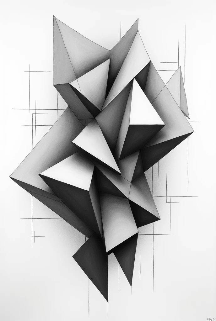 create an image without colors, with abstract and cubist forms, to paint with colored pencils
