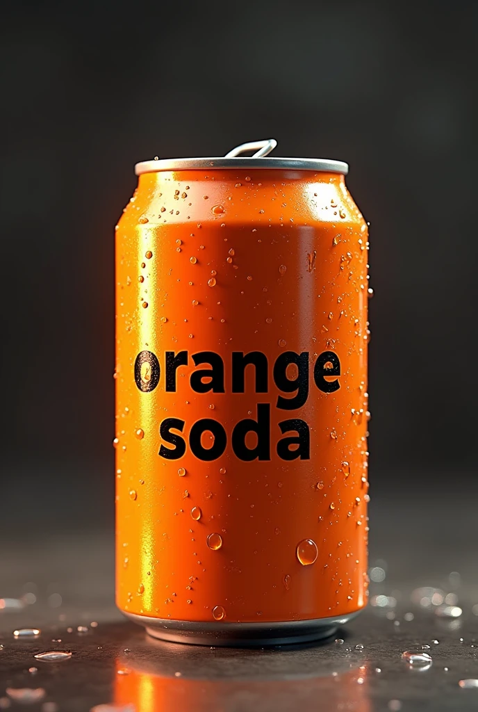 Orange Realistic Soda Can Name Label "orange soda" "orange soda" realistic water droplets can floating realistic studio lighting 4k