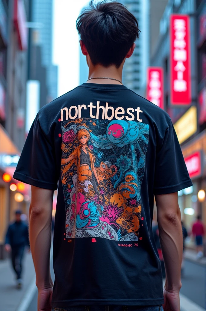 T-shirt with anime print on the back and the words northbest