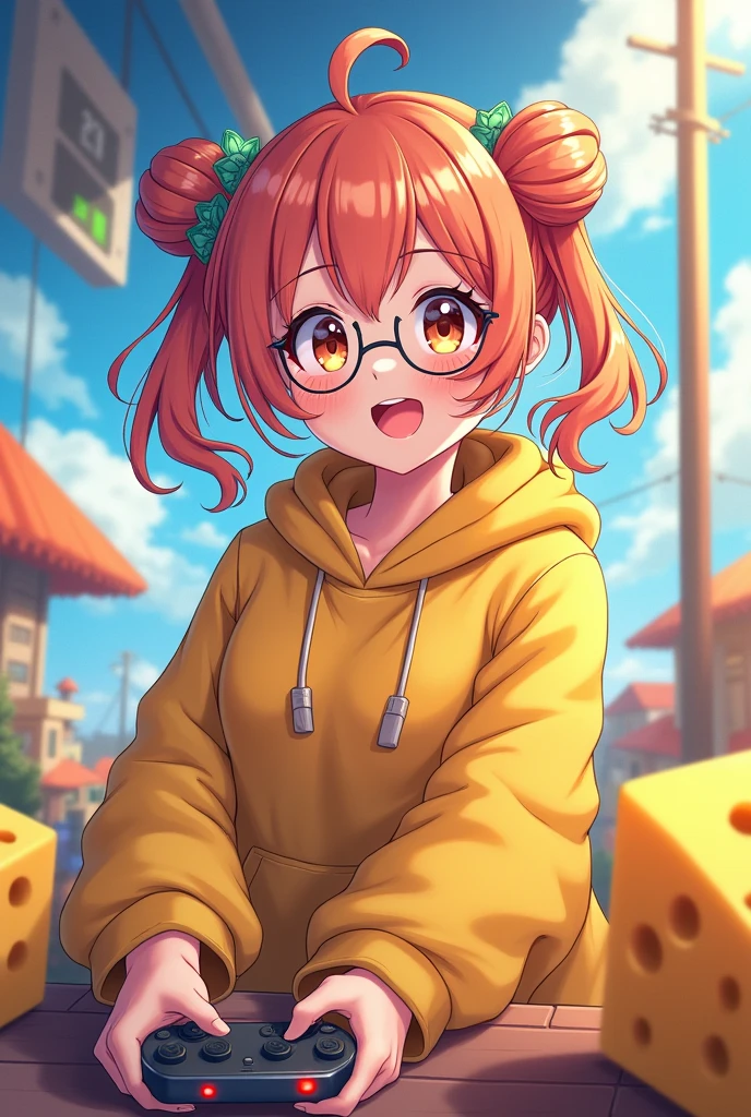 gamer cheese girl with glasses animate