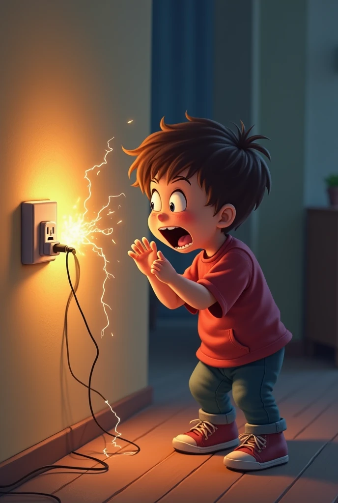 suffering electric shock from extension cord when unplugging his cell phone