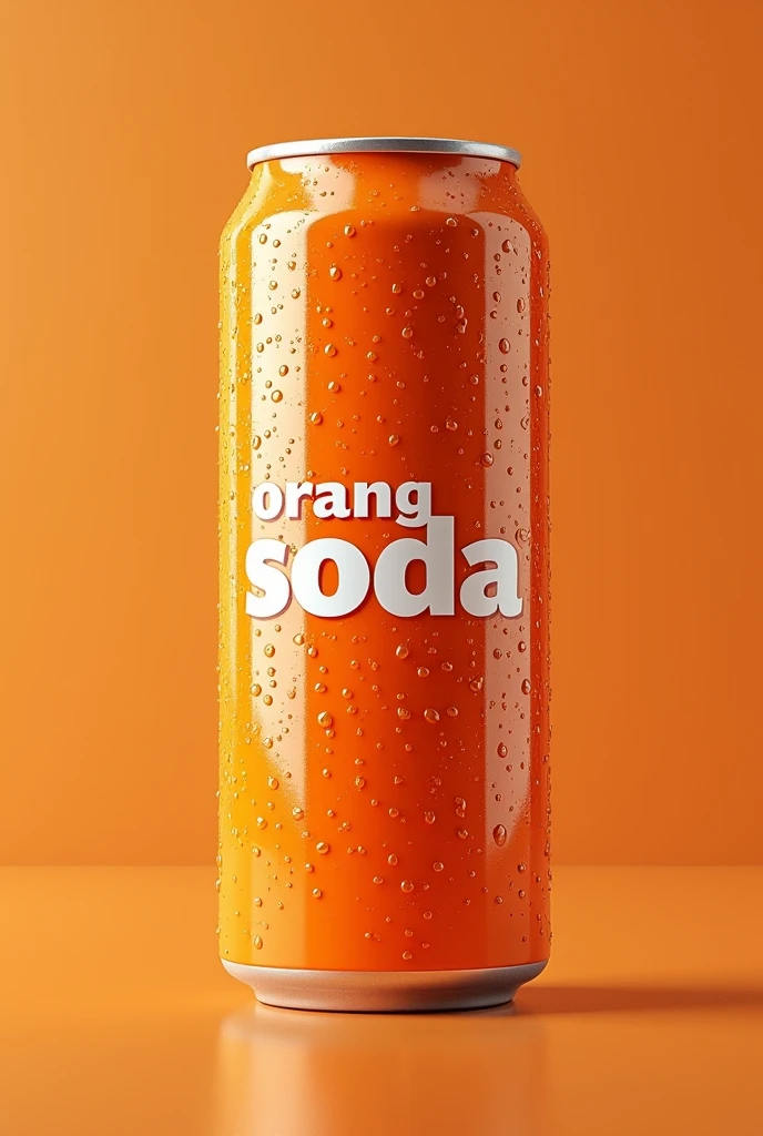 Orange Realistic Soda Can Name Label "orange soda" "orange soda" (funny label) realistic water droplets can floating realistic studio lighting 4k infinite background