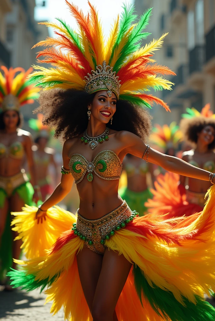 Brazilian Woman at Carnival
Describe a Brazilian woman participating in Carnival, highlighting the costumes, music, and dance.