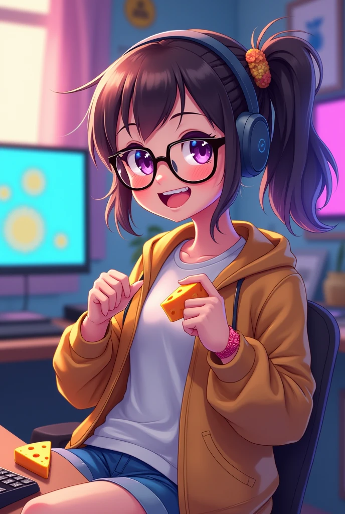 gamer cheese girl with glasses animate but no anime