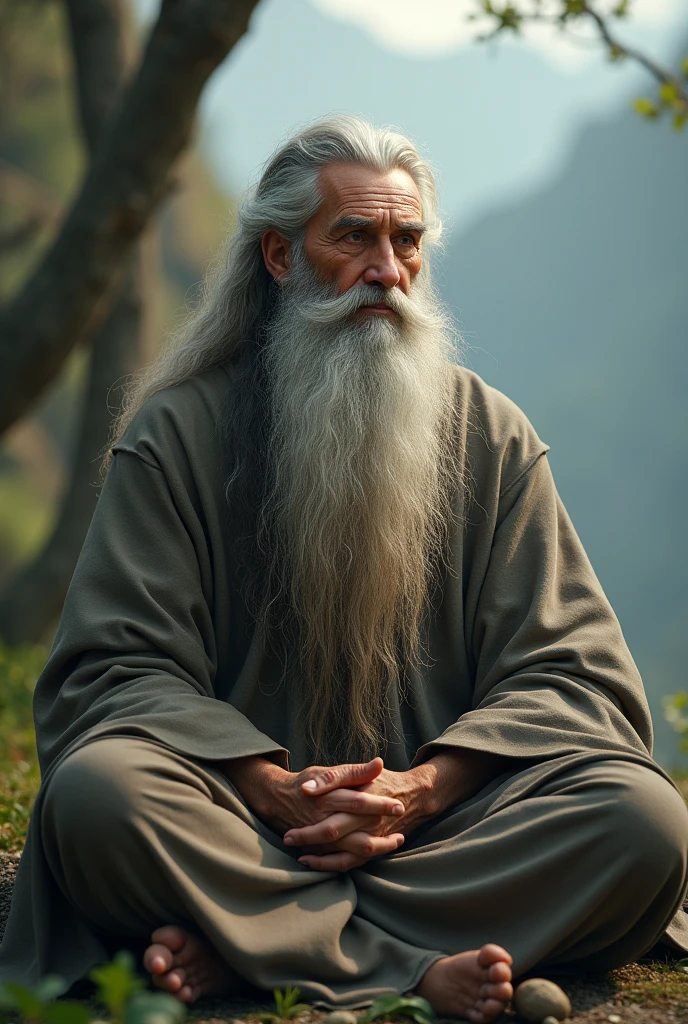 old man face meditating wise man with beard