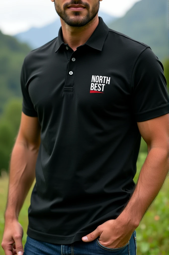 Black polo shirt that says north best