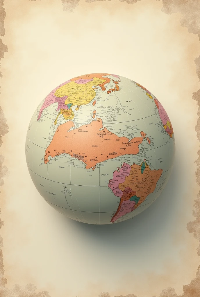 a representation of the globe with the country of Singapore highlighted in pastel colors, as if it were on a parchment image without a background