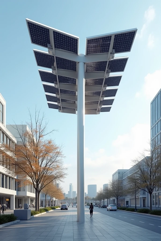 A solar panel design that is used as a combination between a light pole and a roof , that has more style and is eco-friendly