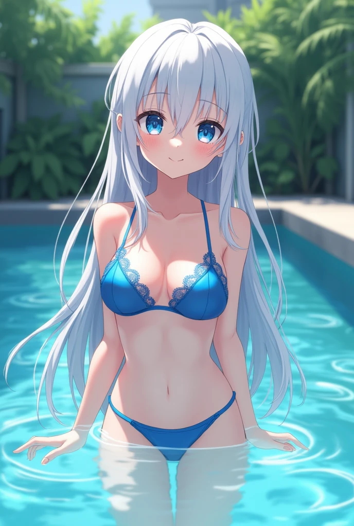 1girl, white hair, long sexy hair, no shoes, thighsocks, navel, midriff, sexy, armpit, headphones, water, soldier, wet, spreading, fabulous lighting, beautiful shading, sunlight, ass, butthole, smirk, undressing