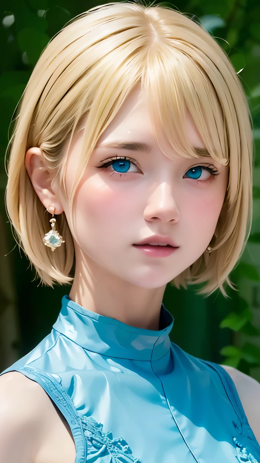 ((software: 1.4)), ((Detailed face, Professional photography)), ((software, Super Short Hair, side lock hair, Blonde, big, Clear sky blue eyes, Earrings, 1 girl)), Ultra-high resolution, (Realistic: 1.4), RAW Photos, Highest quality, (PhotoRealistic Stick), concentrated, Soft Light, (()), (( (Young Face))), (surface), (Depth of written boundary), masterpiece, (Realistic), woman, bangs, ((1 girl))