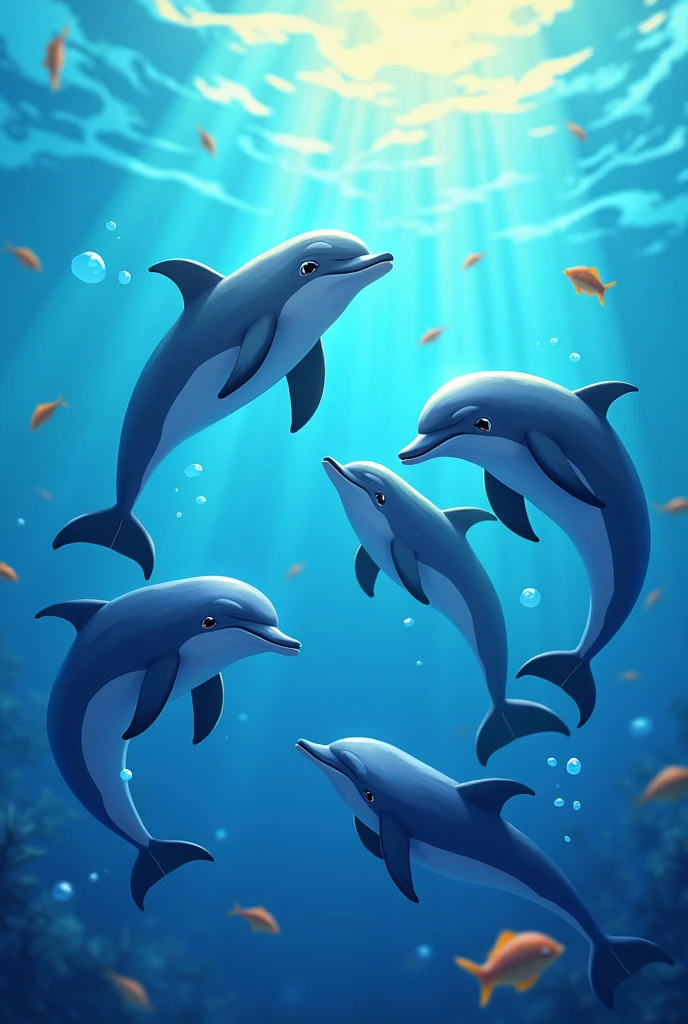 Create colorful dolphins in the sea