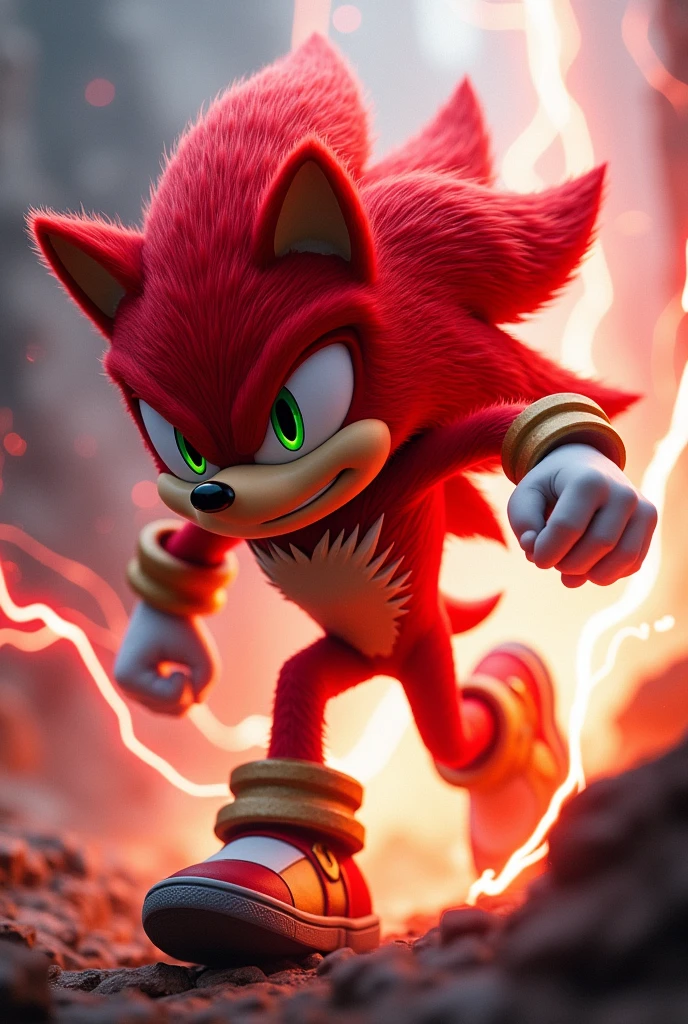 Anthropomorphic red hedgehog that runs very fast with red lightning powers
