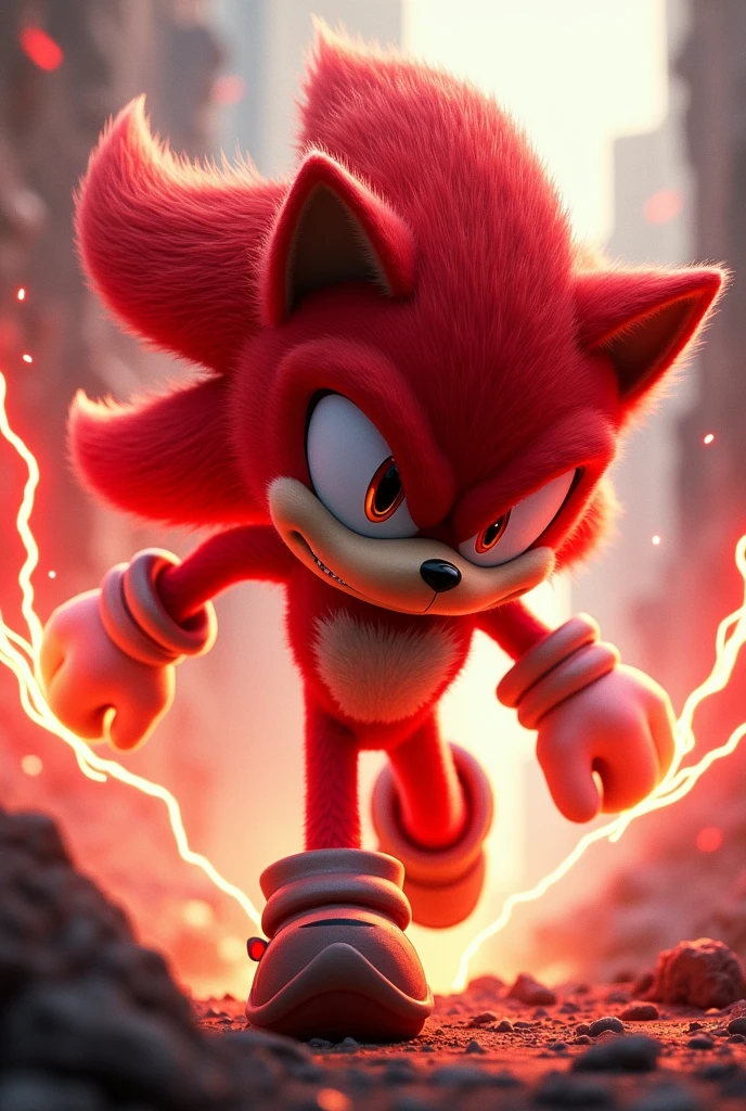Anthropomorphic red hedgehog that runs very fast with red lightning powers