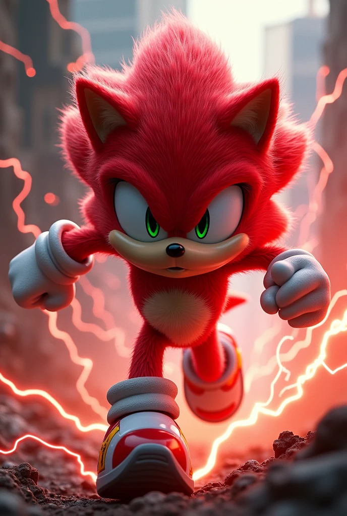 Anthropomorphic red hedgehog that runs very fast with red lightning powers