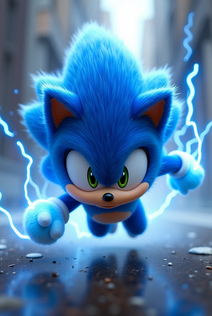 Anthropomorphic blue hedgehog that runs very fast with blue lightning powers