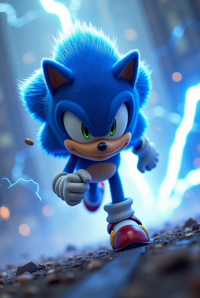 Anthropomorphic blue hedgehog that runs very fast with blue lightning powers