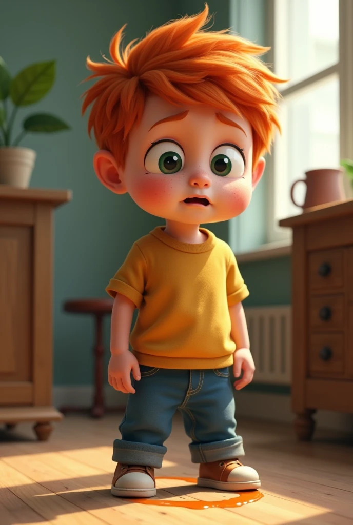 Little ginger boy pee in pants